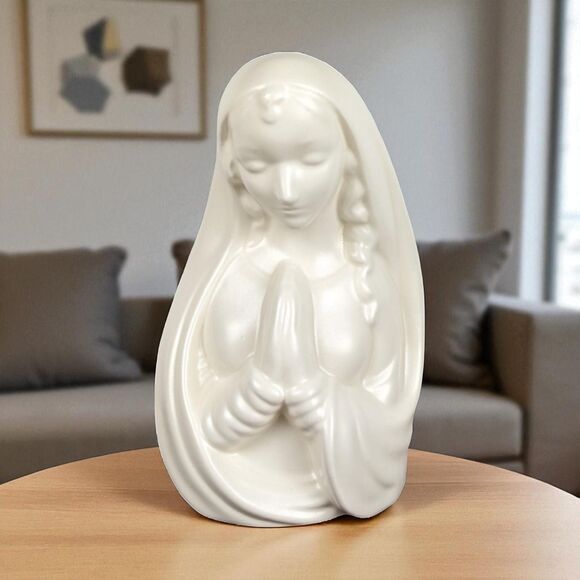 Vintage Haeger Pottery Madonna Planter: White Ceramic Religious Figurine - Picture 1 of 7